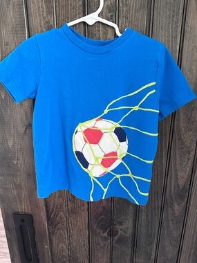 Mini Boden Royal Blue Short Sleeve Tee with Soccer Ball Graphic